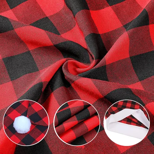 Vista 2 de CCINEE 6 fundas para respaldo de silla de Navidad, color negro y rojo, fundas para sillas de Navidad, diseño a cuadros, protector de silla
