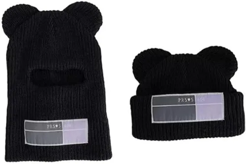 Vista 5 de Y2K - Máscara de esquí Balaklava, gorro de orejas grandes, cuello con capucha de punto, protector de cuello, para hombre y mujer