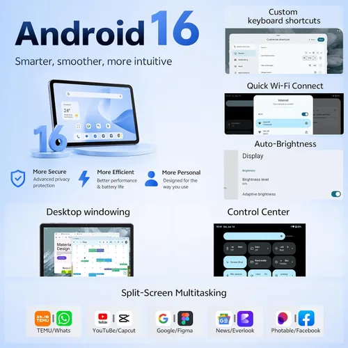 Vista 6 de SVITOO Android Tablet 10 Inch, 20GB RAM 128GB ROM Expandable WiFi 6 Blue Android 16 Tablet, 10 Inch Tablet Octa-Core, HD IPS Display, 1TB