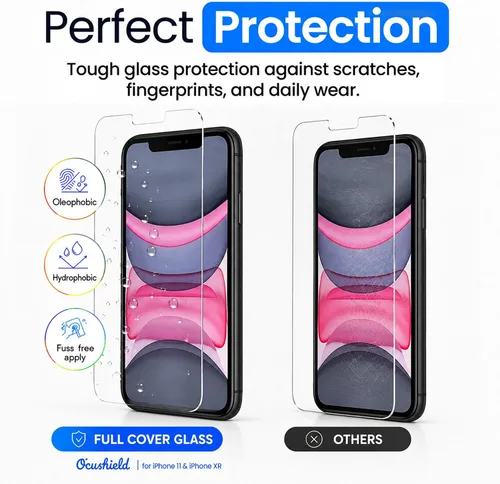 Vista 6 de Ocushield Protector de pantalla de vidrio templado antiluz azul para iPhone XR iPhone 11 6.1" - Protege tus ojos, reduce las migrañas y mejora