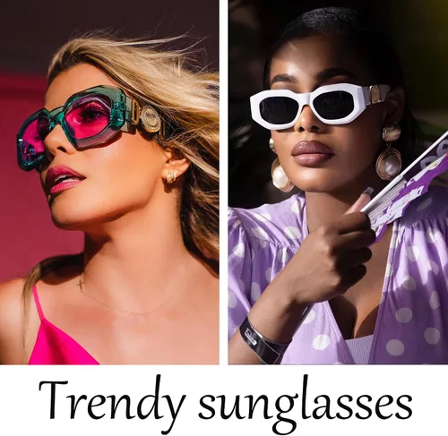 Vista 3 de Gafas de sol de marco cuadrado grueso para mujer, gafas de sol irregulares de moda vintage