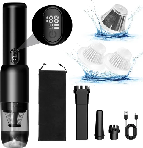 Vista 8 de Aspiradora de mano para automóvil, inalámbrica portátil de 20 KPA, potente succión con luz LED, inflador de aire 2 en 1, mini recargable de bajo