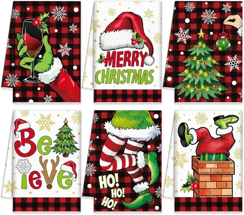 Vista 11 de FuWeave Toallas de Cocina Navideñas Beige Paños de Cocina con Árbol Navideño Toallas de Mano Decorativas Hello Winter Absorbentes Pelota de Guantes