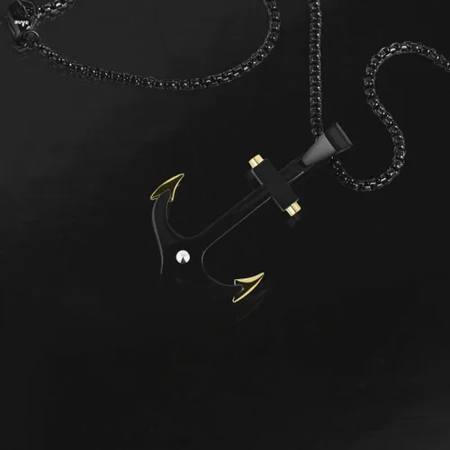 Vista 6 de Buve Collar con colgante de ancla negra, colgante náutico para hombres con puntas doradas y collar pirata de cadena Rolo de 26 pulgadas, hecho