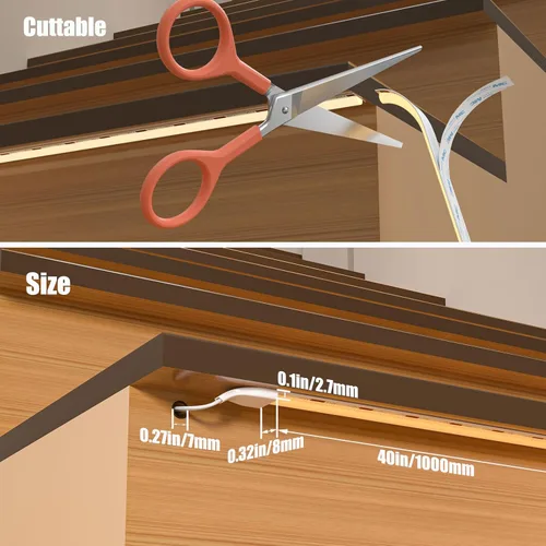 Vista 5 de Kit de iluminación LED para escaleras con sensor de movimiento inteligente KMG-3233, tira de luz LED cortable de 40" para luces de escalera LED