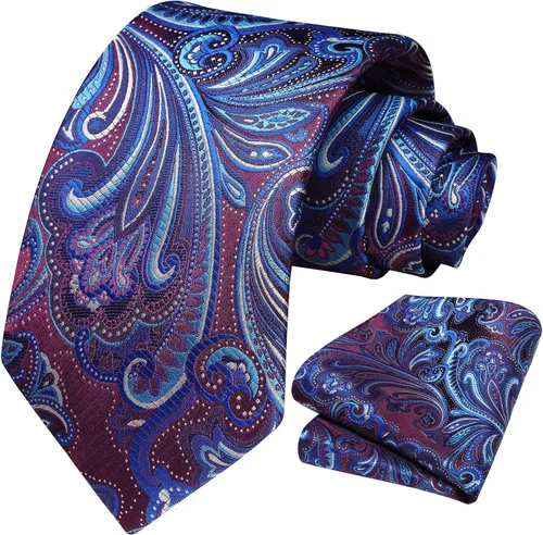 Vista 17 de HISDERN Corbatas para hombre, corbata de cachemira y bolsillo cuadrado tejido clásico floral para hombre, corbata de fiesta de boda