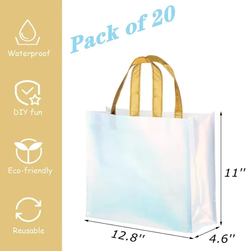 Vista 4 de Lyellfe 20 bolsas de comestibles reutilizables brillantes, bolsa de regalo
