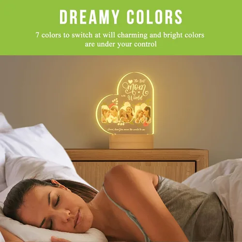 Vista 7 de Bemaystar Base de madera con luz LED, adecuado para placas transparentes, base redonda de luz nocturna cálida