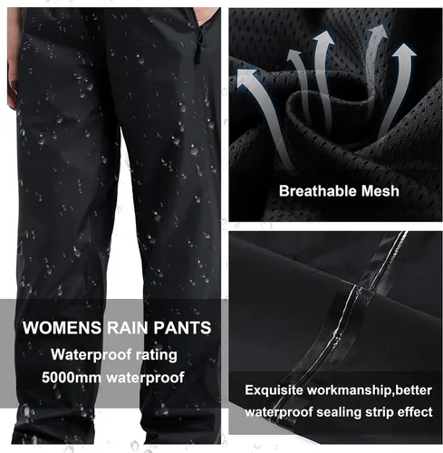 Vista 3 de Pantalones de lluvia para mujer, impermeables, ligeros, resistentes al viento, para golf, pesca, senderismo
