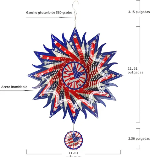 Vista 6 de DJUAN Decoraciones del 4 de julio, 30cm Bandera americana patriótica giratoria de viento del 4 de julio para exterior, Giratorias de viento