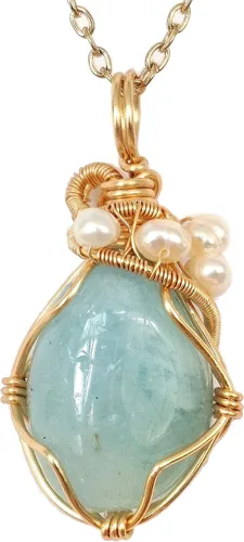 Vista 14 de Collar de cristal llamativo con piedra natal y perla para mujer - chapado en oro