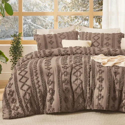 Vista 31 de Bedsure Juego de edredón bohemio copetudo, tamaño individual, juego de cama bohemio azul pizarra, GentleSoft™ 2 piezas de ropa de cama bordada
