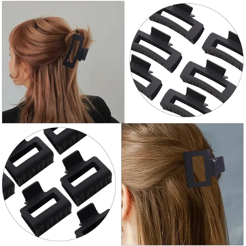 Vista 3 de Paquete de 12 pinzas tipo garra cuadradas negras, pinzas tipo garra rectangulares grandes y pequeñas neutrales, pinzas para cabello grandes mate