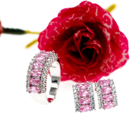 Vista 5 de Uloveido Platino plateado ovalado corte cúbico zirconia 7 piedras collar pendientes y anillo media luna fiesta joyería conjunto T502