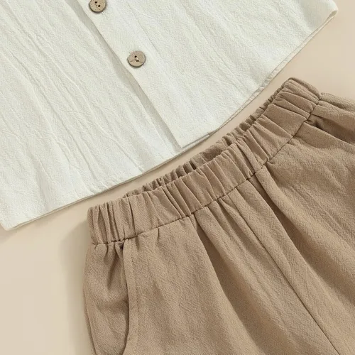 Vista 6 de Karuedoo Conjunto de 2 piezas de ropa de algodón y lino de manga corta con botones y pantalones cortos para el verano