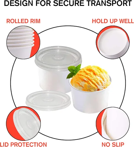 Vista 3 de Recipientes de sopa de papel de 12oz con tapas, cuencos de sopa desechables con tapas, 50