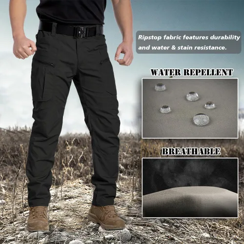 Vista 6 de CARWORNIC Pantalones tácticos ligeros para hombre, pantalones cargo militares Ripstop, resistentes al agua, pantalones de trabajo para senderismo al