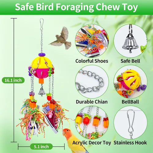 Vista 7 de Juguetes de pájaros, loro colorido jalar, tenis masticables de acrílico para amazonas, mini guacamayos, grises africanos, cacatúas, conures