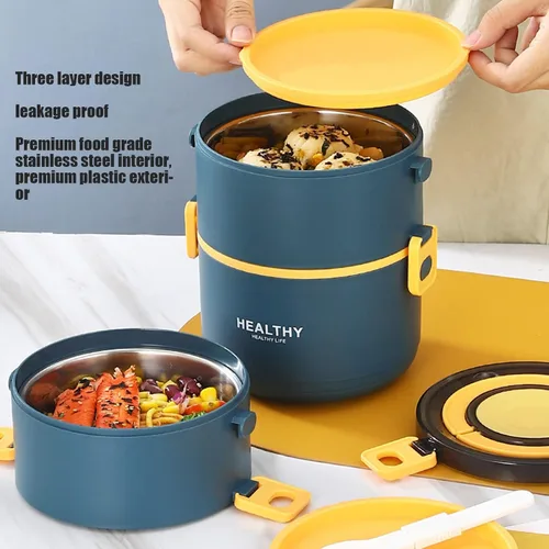 Vista 2 de Topyond Termo para comida caliente, caja Bento apilable, caja de almuerzo de acero inoxidable, contenedor de alimentos aislado de 74.4 fl oz con 3