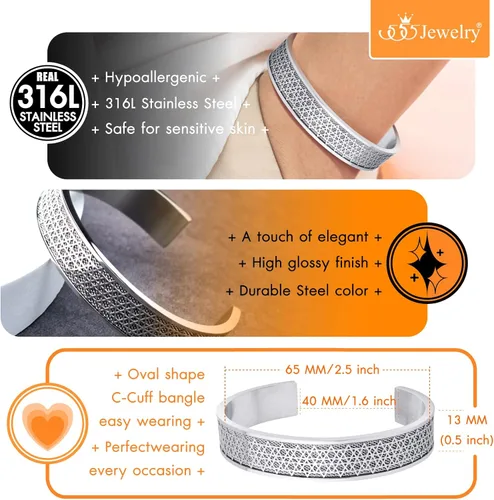 Vista 6 de 555Jewelry Exclusiva pulsera de acero inoxidable con diseño de estrella de David para hombre
