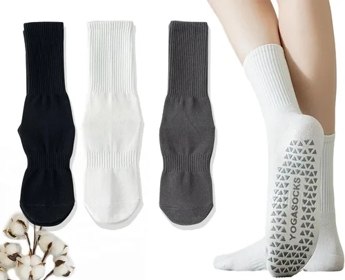 Vista 9 de Calcetines de agarre para mujer, calcetines de yoga para pilates, antideslizantes, barre danza, hospital, correr, lindo, de algodón, 3/4 pares