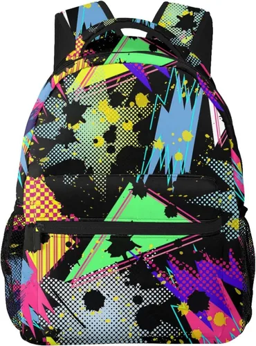 Vista 6 de Mochila retro de los años 80 y 90, bonitas bolsas para laptop, bolsas de hombro, viajes, senderismo, camping, mochila para hombres y mujeres