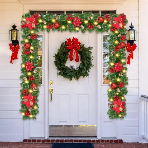 Vista 6 de Guirnalda de Navidad con luces, guirnalda de Navidad de 9 pies con 30 luces LED, funciona con pilas, decoraciones de Navidad artificiales