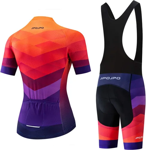 Vista 89 de Camiseta de ciclismo para mujer, manga corta y pantalones cortos de ciclismo acolchados para verano