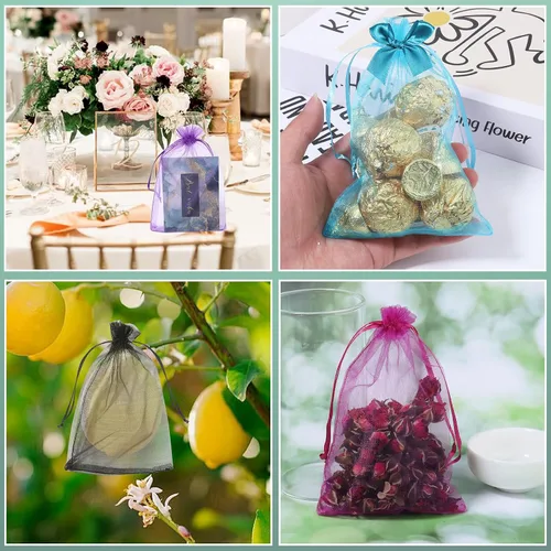 Vista 3 de Partyeah 50 bolsas de organza de 4 x 6 pulgadas, pequeñas bolsas de malla para joyas, bolsas con cordón para bolsas de regalo de organza de dulces