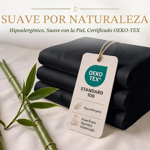 Vista 7 de DECOLURE Sábanas de Viscosa 100% Derivada de Bambú Tamaño Full - Juego de Sábanas de Lujo de 6 Piezas Naturalmente Refrescantes, Ultra Suaves Negro