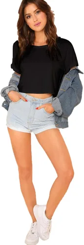 Vista 4 de SweatyRocks- Camiseta de manga corta Tie Dye para mujer Camiseta básica Crop Top Negro