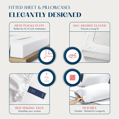 Vista 4 de XOOX Linen Juego de Sábanas de Algodón 100% Twin - Sábanas de Algodón de 500 Thread Count Tamaño Twin, Extra Suaves, Tejido Satén, Sábanas