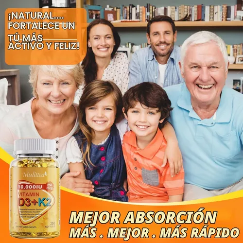 Vista 7 de Vitamina D3 K2 10000 UI con MK7 para la salud ósea, inmune y cardíaca, 250
