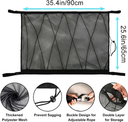 Vista 8 de AUTOXBERT - Bolsillo de red de carga para techo de automóvil, 35 x 26 pulgadas, ajustable, para techo de techo, bolsa de almacenamiento