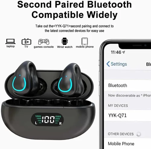 Vista 3 de Obbug Auriculares inalámbricos Bluetooth 5.3 con clip, 80 horas de reproducción con estuche de carga, IPX4 impermeables para correr, caminar, Negro