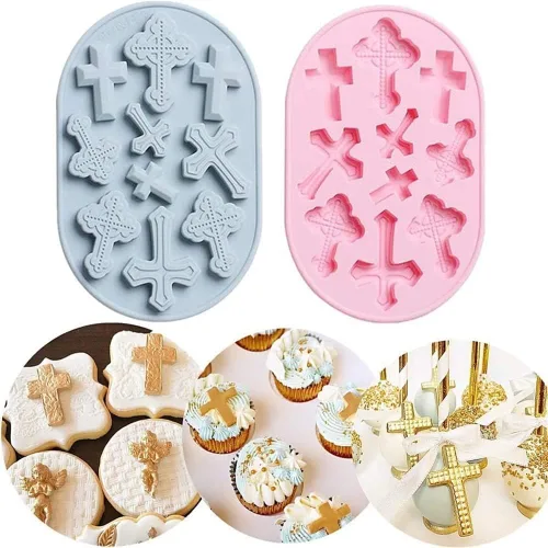 Vista 2 de INKU - 2 piezas de decoración de bautizo, molde de cruz, molde de cruz, bautismo, fiesta, fondant, bautizo, magdalena, pastel, silicona, para baby