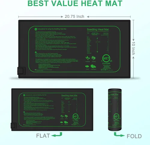Vista 6 de GYTF Alfombrilla térmica para plántulas de 21W para germinación de semillas, almohadilla térmica impermeable de 10" x 20.75" para germinación