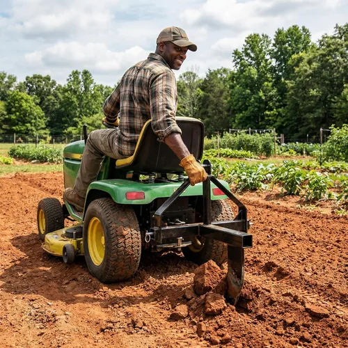Vista 8 de IMPACT IMPLEMENTS® Paquete de 7 Piezas CAT-0 para Tractores de Césped/Jardín. Incluye raspador de caja, rastrillo, arado, cuchilla, cultivador