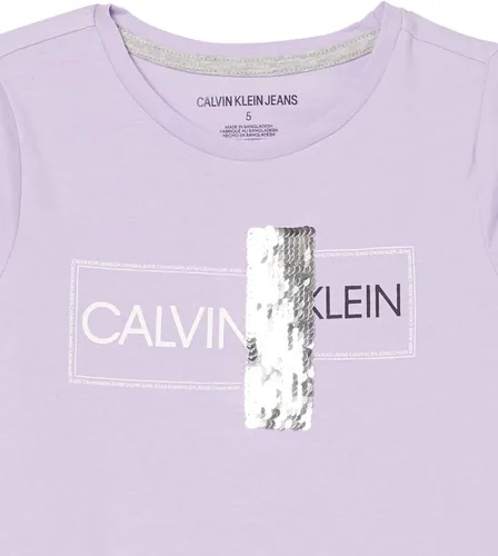 Vista 3 de Calvin Klein Girls' Short Sleeve Cotton T-Shirt with Flip Sequin Design & Tagless
