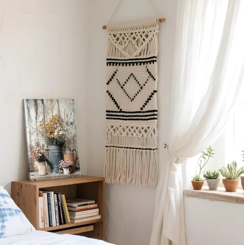 Vista 3 de Lienzo rústico con margaritas y margaritas, arte de pared, pintura campestre neutra, decoración de pared, flores, naturaleza muerta, botánica