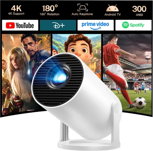Vista 15 de [Aplicaciones integradas] Mini proyector 4K compatible, Android TV OS y Negro