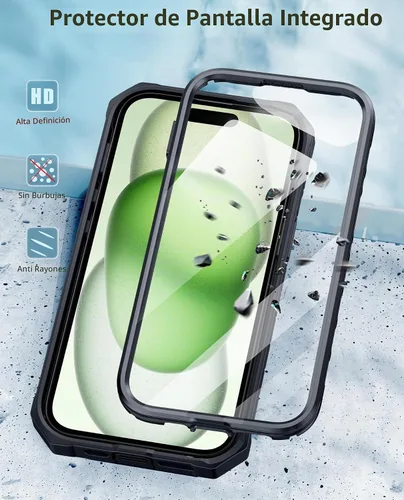 Vista 4 de FNTCASE Funda para iPhone 15 con clip para cinturón y protector de pantalla Negro