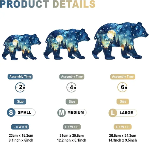 Vista 3 de Rompecabezas de Madera para Adultos - Rompecabezas de Madera de Oso Astral - Rompecabezas Únicos de Madera con Forma de Animal para Adultos