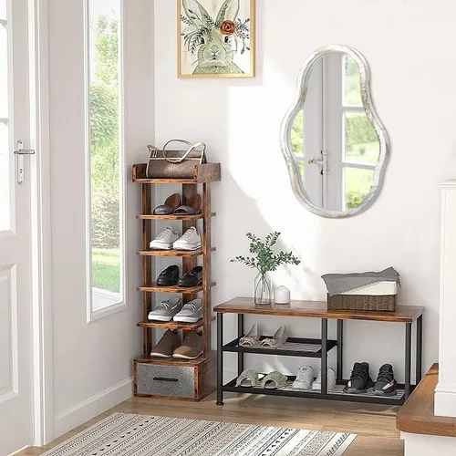 Vista 3 de Espejos asimétricos para pared, espejo de marco de madera irregular blanco, moderno, único, ondulado, para colgar en el baño, tocador, dormitorio