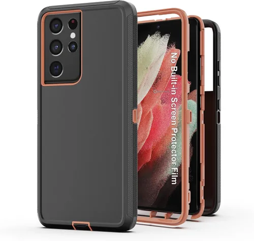 Vista 9 de Funda protectora resistente para Galaxy S21 Ultra 5G, funda protectora resistente con [3 capas] Cubierta de protección de goma resistente a prueba