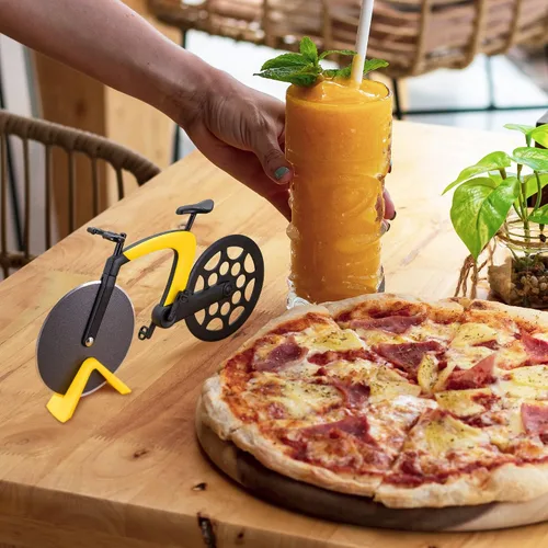 Vista 7 de Rueda cortadora de pizza para bicicleta con soporte, cuchillo de pizza de acero inoxidable de 2.4 pulgadas, superficie esmerilada antiadherente