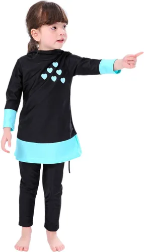 Vista 6 de OwlFay Mu - Trajes de baño para niñas y niños islámicos Burkini cubierta completa Hijab Top Pantalones Traje de baño Traje de baño