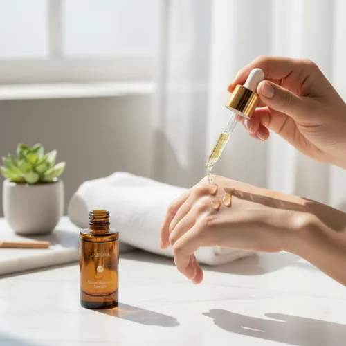 Vista 3 de Glow Aurora Serum – Gotas ligeras coreanas brillantes para la cara con niacinamida, ácido hialurónico y luteína, suero de brillo facial para una tez