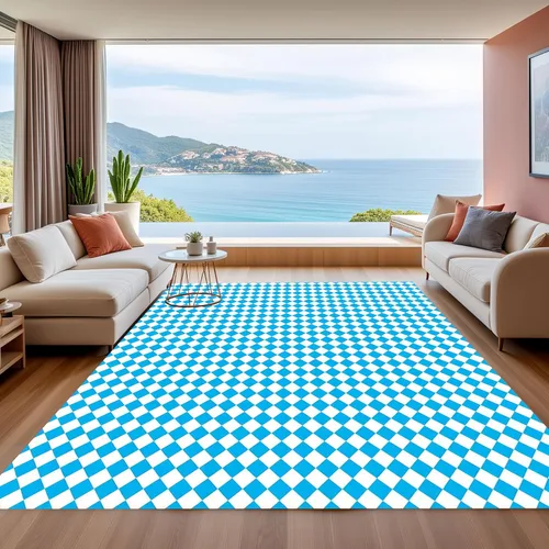 Vista 15 de Alfombra ondulada azul única con diseño de cuadros para sala de estar, extra grande, lavable a máquina, alfombra de pasillo de cocina, alfombra