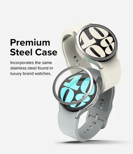 Vista 5 de Ringke Funda de estilo bisel compatible con Samsung Galaxy Watch 6 de 1.732 pulgadas [44-04 (ST) plateada] + vidrio compatible con Samsung Galaxy